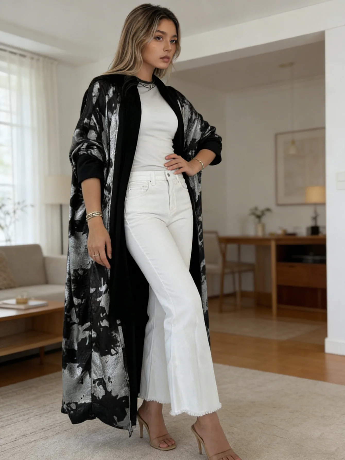 

One Piece New Trend Gleam and Sparkling Women Islam Abaya Cardigan Outwear Long Coat Party Wear Elegant Dubai Kimono Abaya Dress