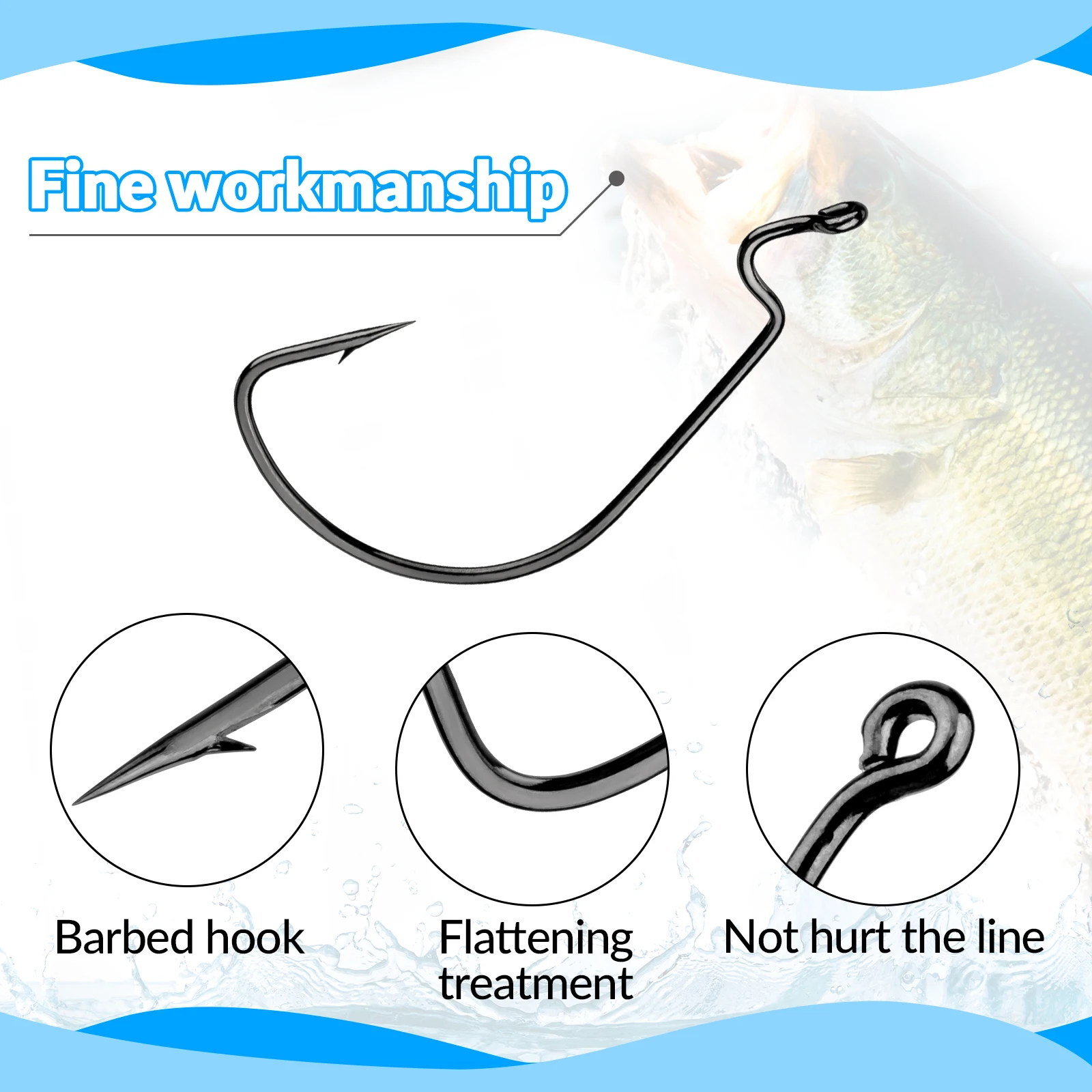 20 buah kail pancing offset baja karbon lebar # 2 # 1 # 1/0 2/0 3/0 Kail Berduri Lebar Untuk Umpan Lunak Memancing Ikan Bass dan Ikan Mas