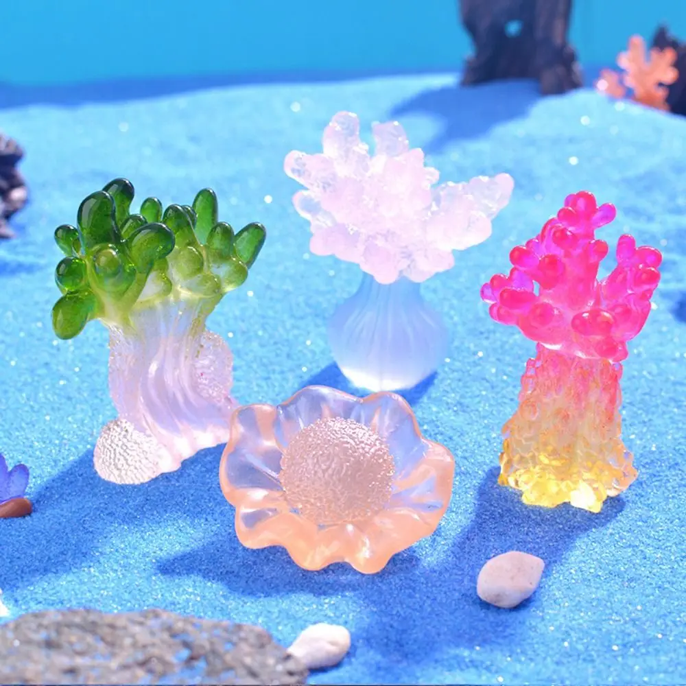 8pcs/set Resin Marine Luminous Coral Simulation Mini Coral Micro Landscape Lifelike DIY Glowing Coral Ornament Home Fish Tank