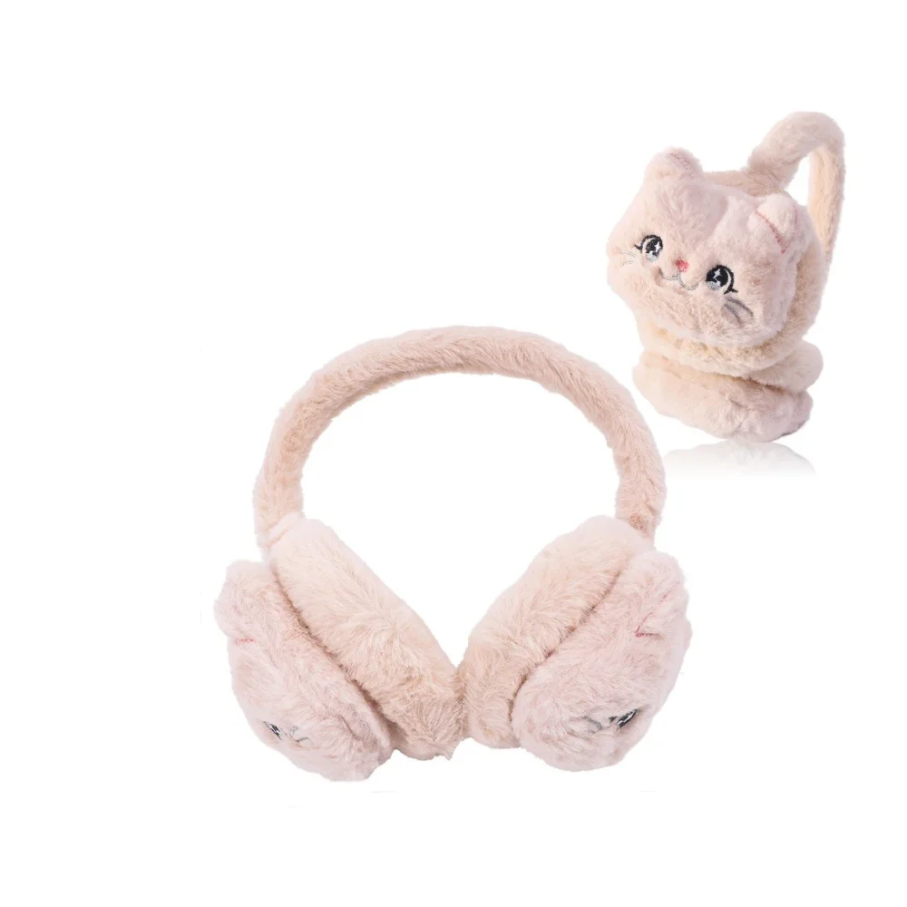 غطاء أذن دافئ مقاوم للبرد على شكل قطة كرتونية لطيفة، غطاء للأذنين ناعم وسميك للنساء والفتيات