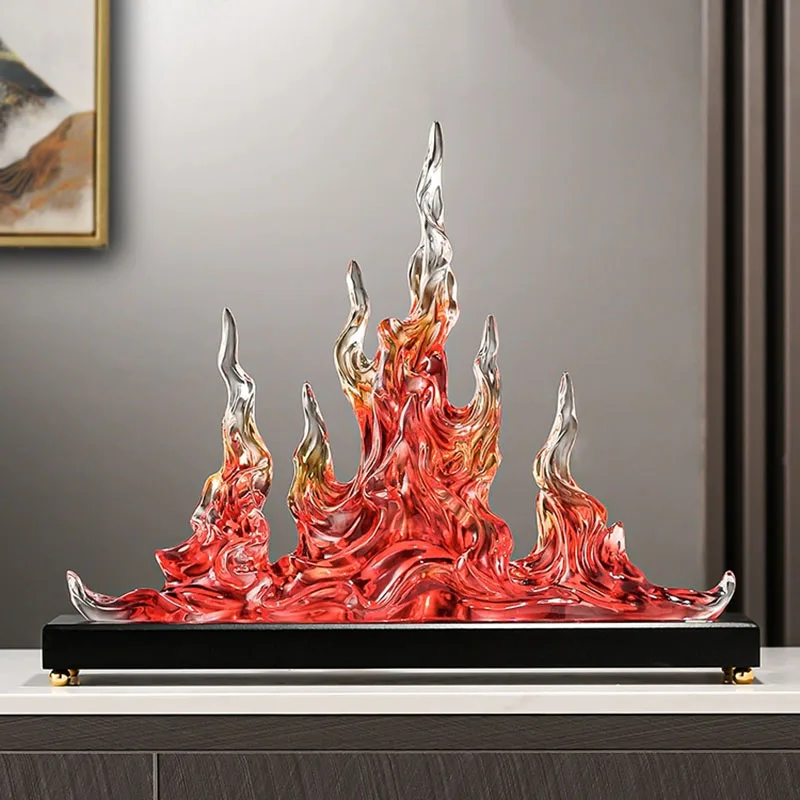 عمل فني من الراتنج الشفاف، زخرفة نحت اللهب، مشغولات يدوية فاخرة، ديكور سطح المكتب المكتبي، ديكور غرفة الشمال، هدايا فنية حديثة #4