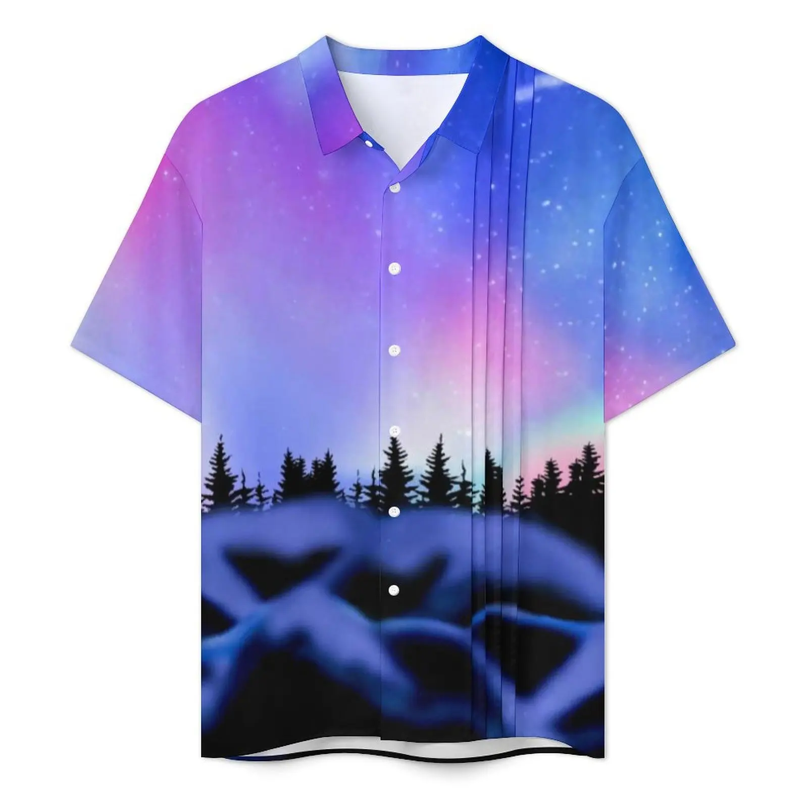 Northern Sky Print Beach Shirt Dreamy Lights Hawaii Casual Shirts Male Novelty Blouses Short Sleeves Stylish Custom DIY Clothing