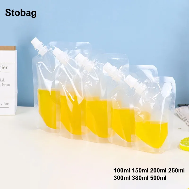 

StoBag 100pcs Transparent Liquid Packaging Drinking Nozzle Bags Clear Juice Beverage Sealed Storage Small Large Reusable Pouch