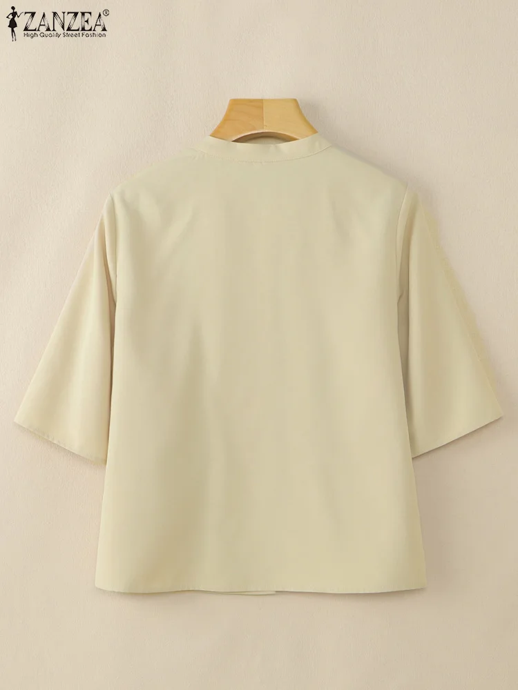 ヴィンテージシャツ ZANZEA 女性 3/4 スリーブボタンアップブラウス夏のプリントシャツ女性トップスカジュアルホリデー Blusas オーバーサイズ Mujer