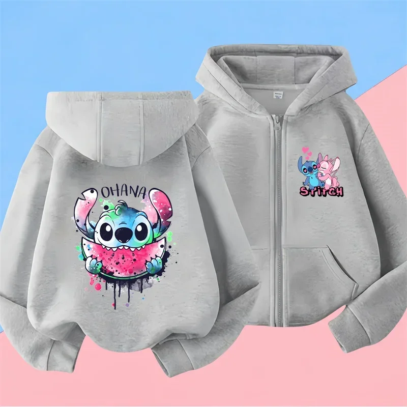 Children\'s Stitch zipper Hoodie Boy Girl 3-14 Toddler Kids Tops Stitch Print Hoody Long Sleeve Sweatshirt Spring Autumn Clothing