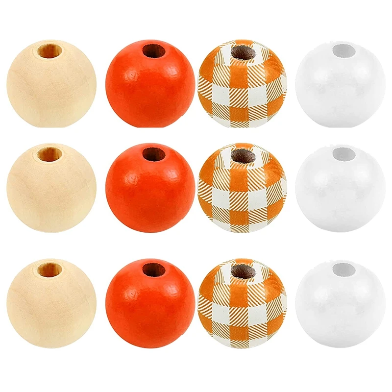 160 Pcs Craft Plaid Wood Round Beads Colorful Farmhouse Beads For Christmas Craft DIY Beads Garland