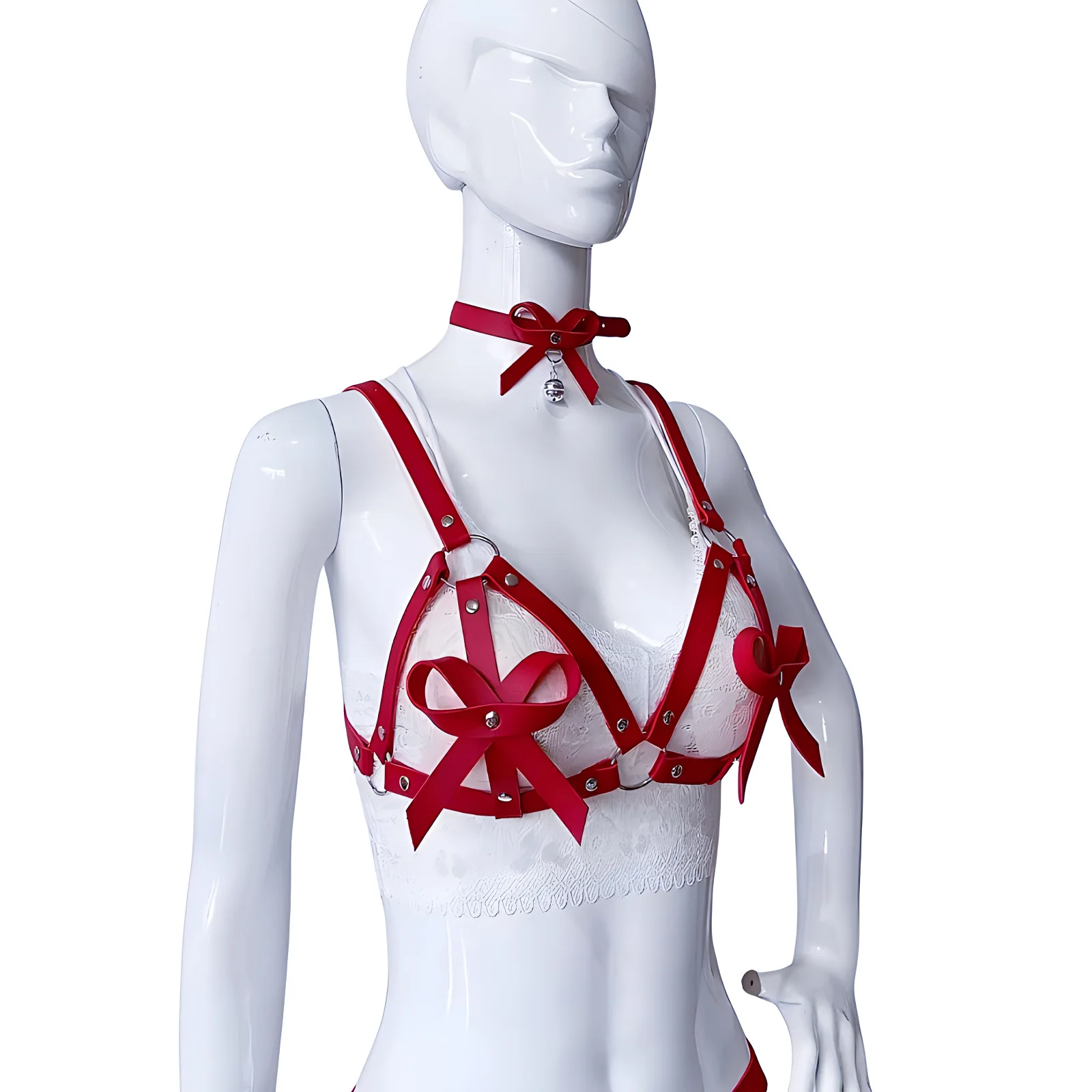 موضة جديدة القوس مربط صدر مشد ملابس داخلية جلدية عبودية الجسم تسخير حزام مثير القوطية الوثن مثير اكسسوارات للنساء