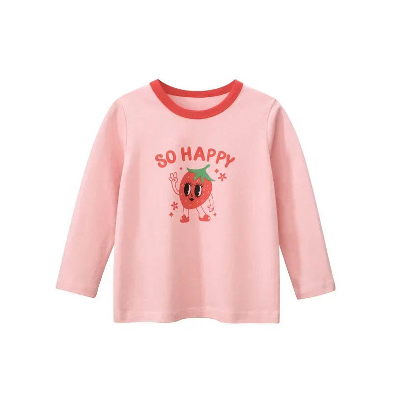 Children's Long Sleeved T-shirt 2025 Autumn Girls T Shirt Strawberry Cotton Cartoon Top Kids Clothes Dropshipping