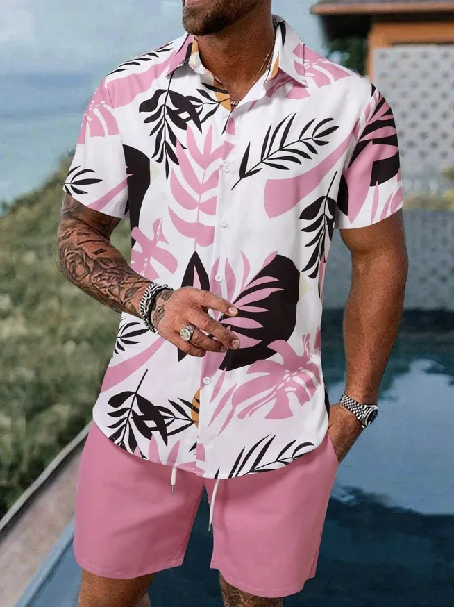 2023 New Fashion Hawaiian Shirt Set Mens Printing Set Short Sleeve Summer Casual Floral Shirt Beach Two Piece Men Sets S-6XL