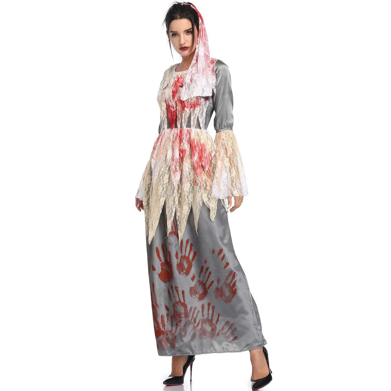 Halloween sangrenta fantasia de cosplay para mulheres, horror, fantasmas, noiva, vampiros, assustador, zombies, fantasias de máscaras, vestido longo, novo