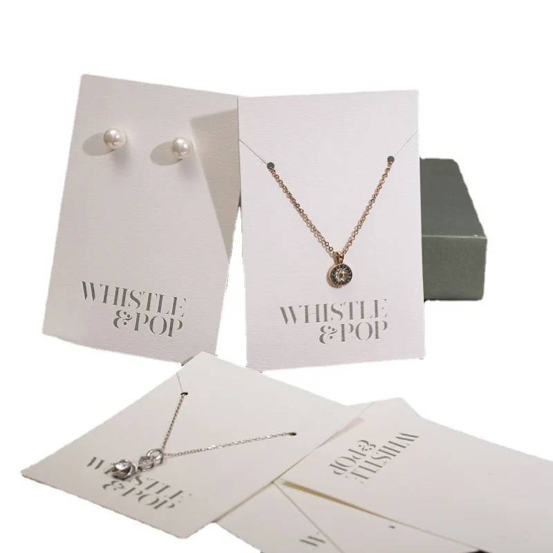 Custom Private Logo Print Luxury Pure White Texture Paper Earring Card , Jewelry Display Packaging Cards