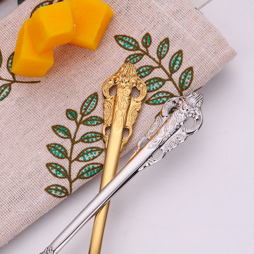 5.1inch vintage mirror golden coffee spoon set gold plated tea spoon 18-10 steel coffee stirring spoon dessert spoon cake spoon