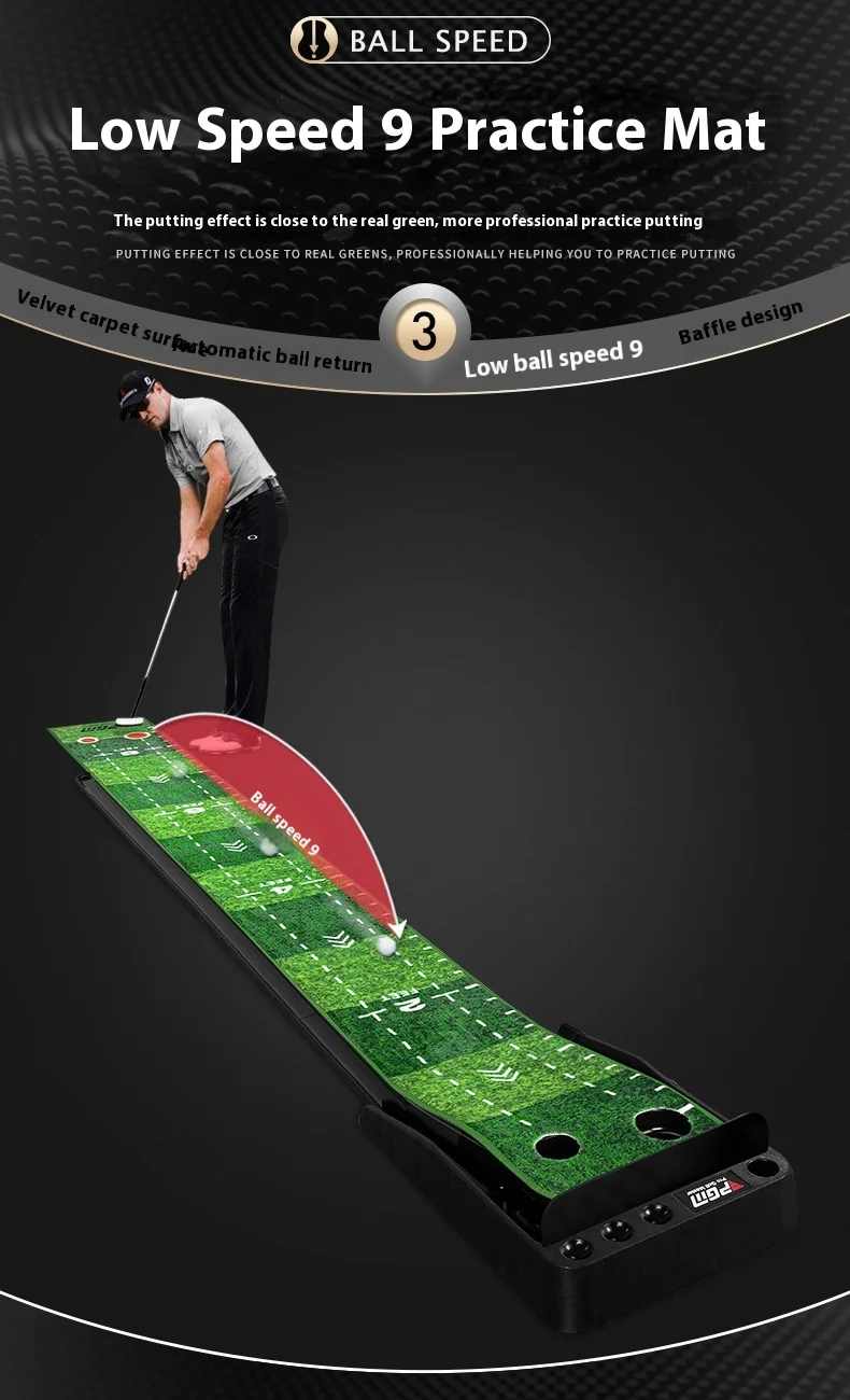 PGM TL021 indoor golf velvet rubber bottom putter trainer practice mat, 3M with return lane