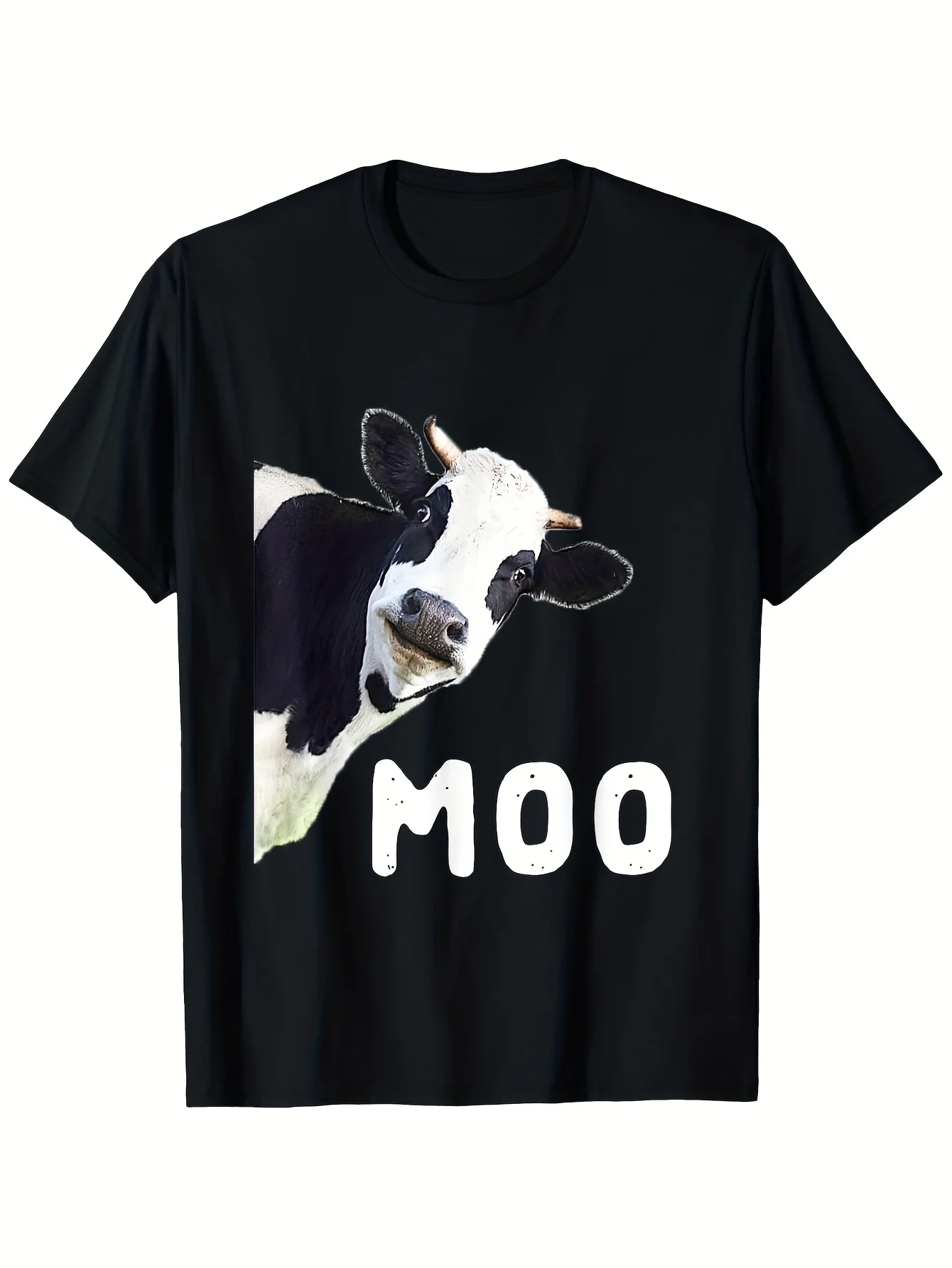 Women's Casual Crew Neck T-Shirt with Cartoon Scared Cow Print Medium Stretch All-Season Short Sleeve Top for Sports and Leisure