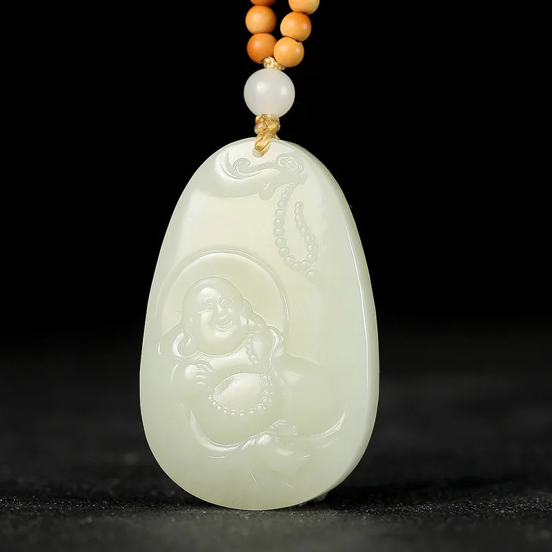 Natural Hotan -, Ruyi, Laughing Buddha, Jade Pendant Women
