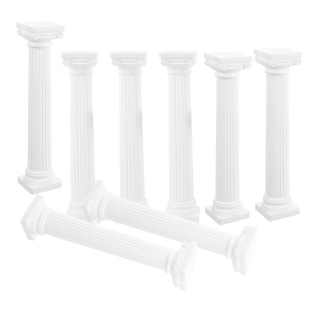 

8pcs White 4.5 Inch Roman Column Decoration Mini Pillars Cake Pillar Statue Table Decor Photo Props Sand Table Roman Pillar