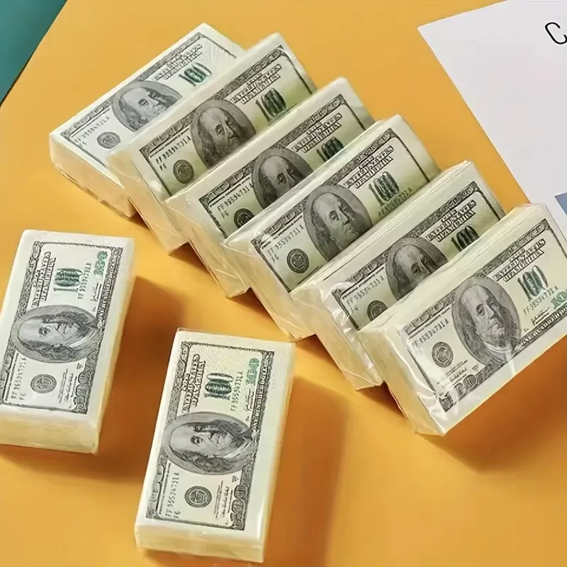 Disposable Napkins, Creative Simulation Dollar Printing Tissue, Portable Handkerchief, Draw Paper, Banknote Draw Paper,