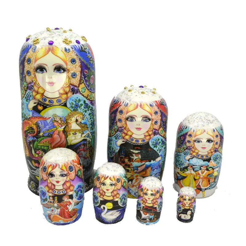 دمية ماتريوشكا 7 طبقات من سطح الطلاء نمط ركوب امرأة جميلة قصة النمط الرعوي الشمالي 1 #3
