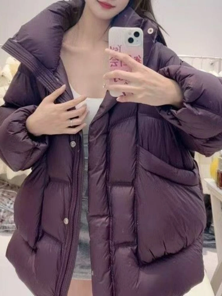 90% ホワイトダックダウンコート女性フード付きミディアム丈ルーズジッパーパーカー 2026 新しい冬厚く暖かいパフジャケット女性