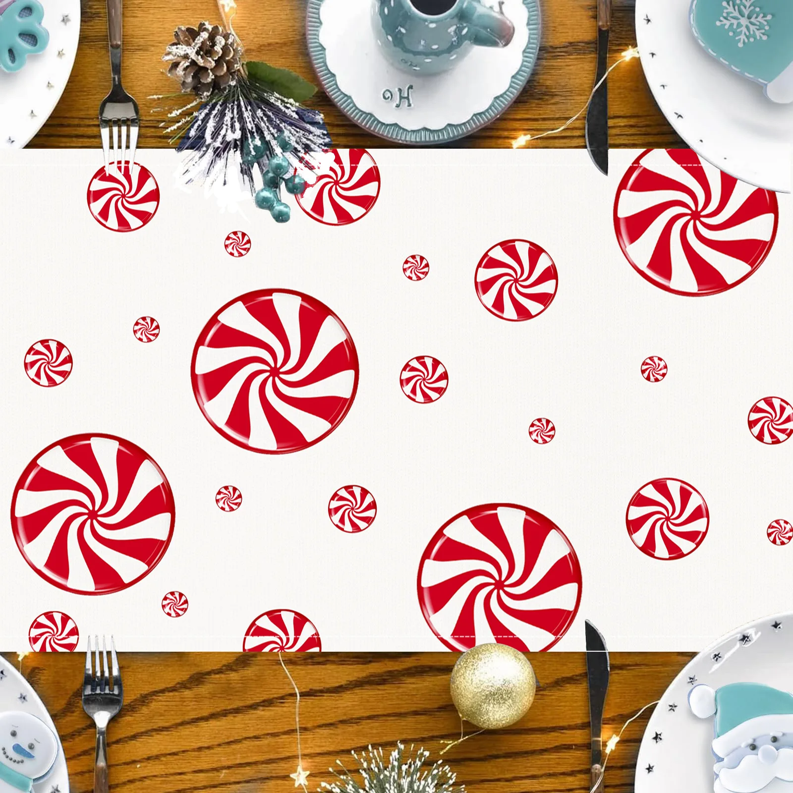 Christmas Table Runner Easy Care Holiday Table Decoration Xmas Kitchen Tablecloth Eye-Catching Navidad Decoration For Dining
