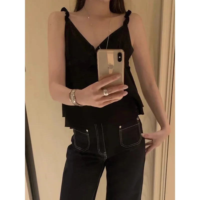 Fungus Camis chaleco mujer verano dulce sin mangas cuello pico Top corto ajustado estilo coreano diseño sin espalda prendas de vestir tanques