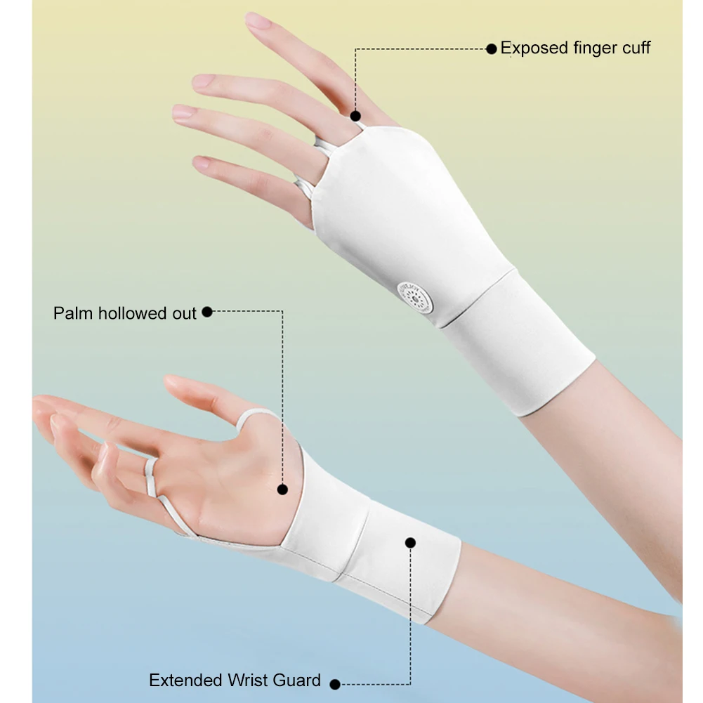 Damskie rękawiczki bez palców, chłodzące, oddychające, chroniące przed słońcem i promieniowaniem UV, rękawice golfowe z lodowego jedwabiu, ażurowa dłoni, elastyczne, na lewą i prawą rękę.
