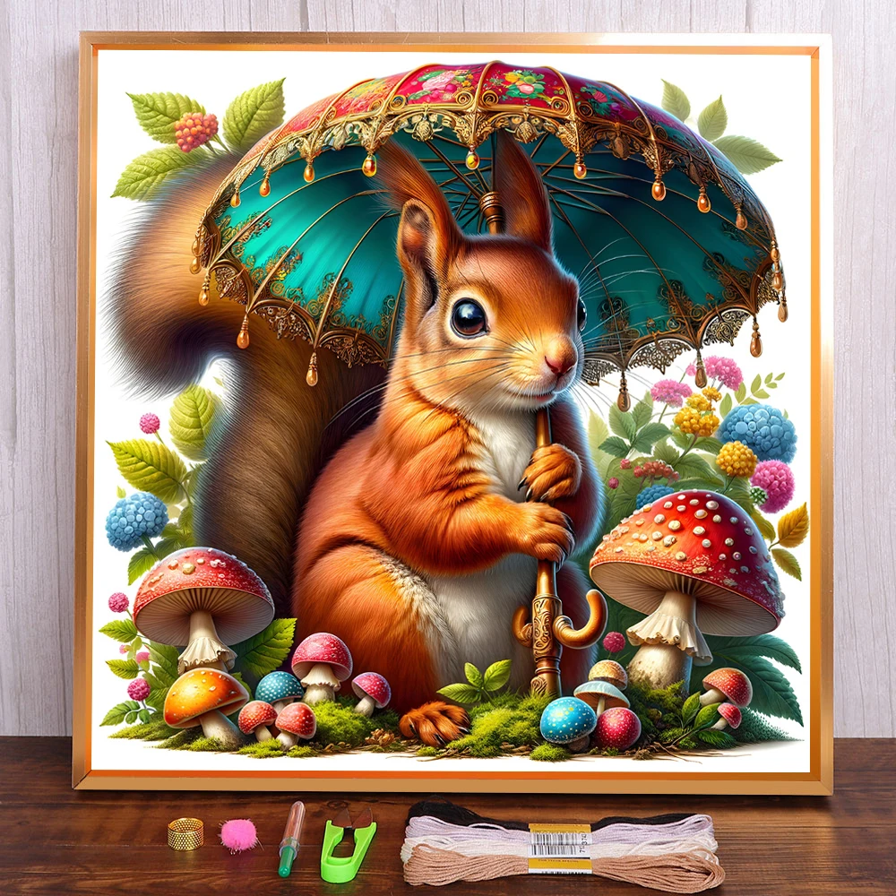 

Animal Squirrel Pre-Printed 11CT Cross-Stitch DIY Embroidery Complete Kit Hobby Craft Sewing Handiwork Magic For Adults Floss