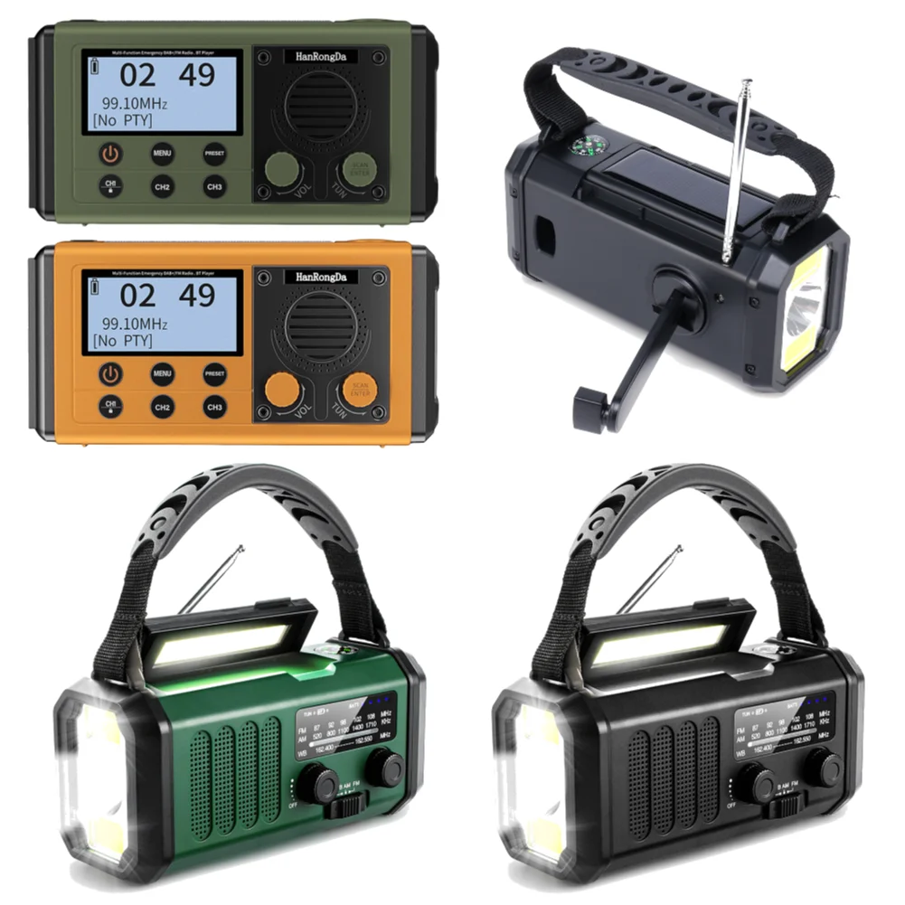 جديد DAB راديو FM الطاقة الشمسية كرنك اليد الجيل متعدد الوظائف راديو بالطاقة الشمسية بطارية تعمل المحمولة راديو الطقس 10000mAh