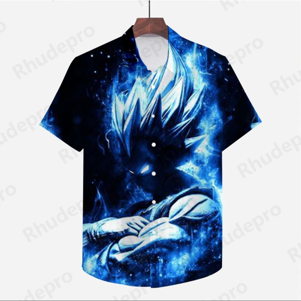 Anime de Dragon Ball Z masculino camisa extragrande, Goku, Super Saiya, Vegeta, viagem à beira-mar, manga curta, legal, alta qualidade, verão