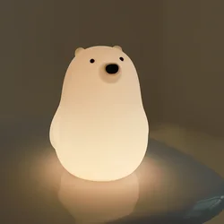 Children Silicone Cute Little White Bear Pat Light Soft Light Sleep Bedside Lamp Bedroom Eye Protection Small Night Light