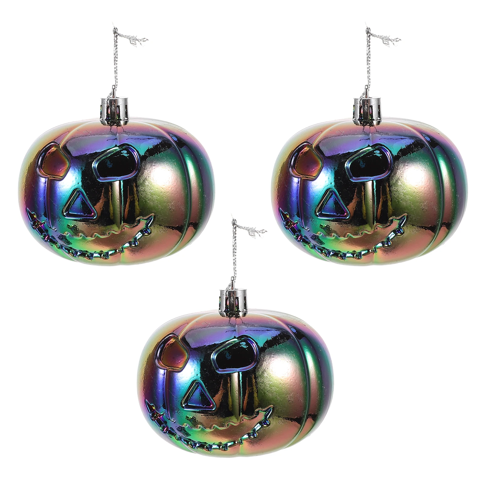 

3pcs Halloween Pumpkin Ball Ornaments Iridescent Plastic Hanging Decorations For Christmas Party Tree Decoration