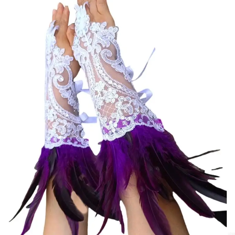 Guanti in pizzo cristallo scintillante 270D per feste Halloween e costumi eleganti