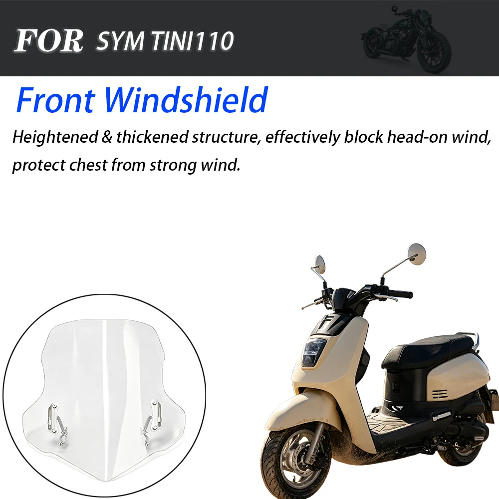 For SYM TINI110 XS110T Vintage Scooter Modified Front Windscreen, Heightened Chest‑Protection Wind Deflector Panel Mod Parts