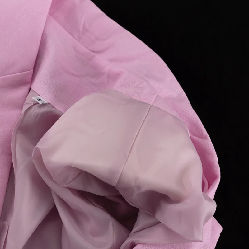 Eeovni moda rosa linho blazer casaco feminino gola entalhada cinto reunido cintura jaqueta versátil 2025 verão novas roupas