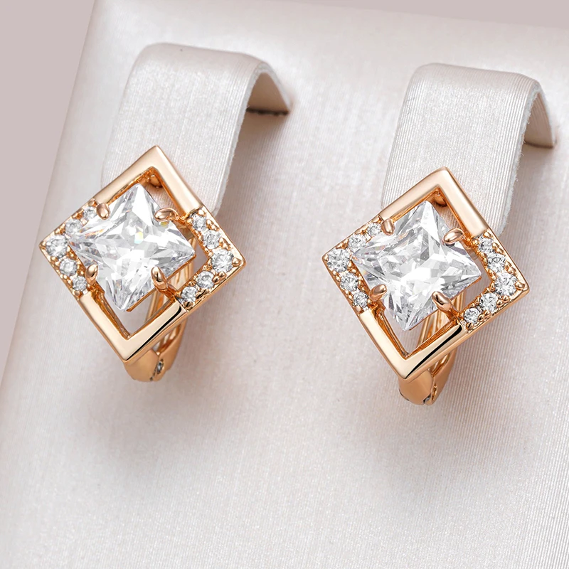 Kinel Luxus 585er Roségold Farbe Englisch Ohrringe für Frauen Einfache Glänzende Quadratische Natürliche Zirkon Zubehör Hochzeit Edlen Schmuck