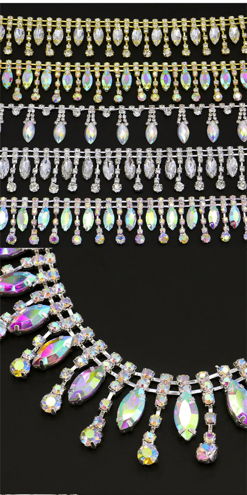 10 Yards Strass Quaste Sparkle Diamant Kristall Strass Kette Kleidung Tasche Trim DIY Kunst Handwerk Hochzeit Geschenk Dekoration – Detail 2