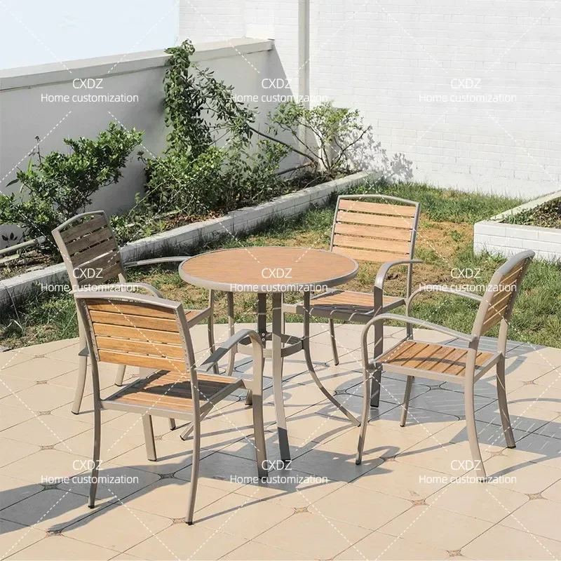 Outdoor WPC Table and Chair Set Waterproof Sunproof Square Patio Furniture for Garden Balcony Courtyard Leisure