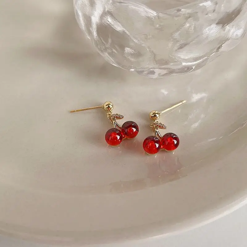 Red Cherry Pendant Necklace Stud Earrings Set Women's Fashion Fruit Necklace Earrings Jewery Set For Party Wedding Girls Gifts image 5