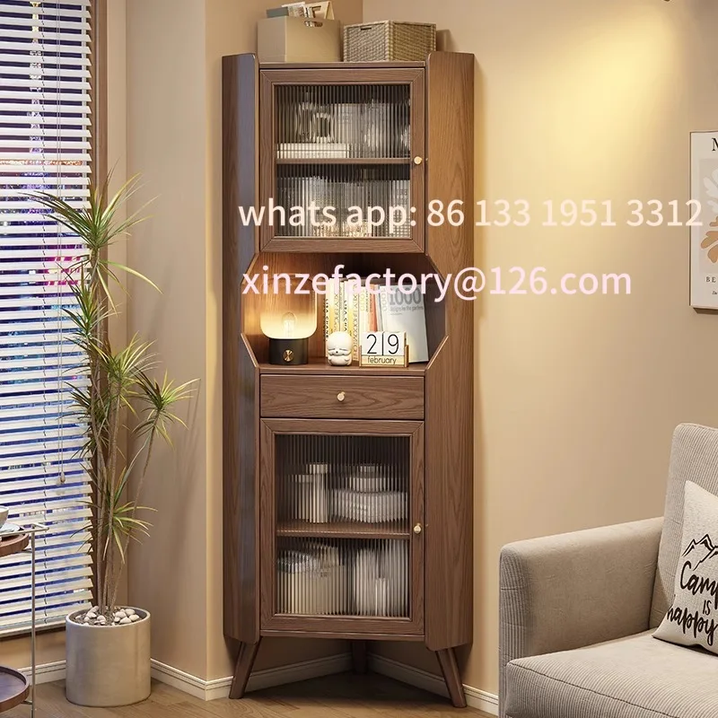 

Customizable Solid Wood Corner Cabinet Living Room Vintage Triangle Shelf Corner Storage Cabinet Dining Room
