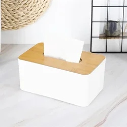 1PC Plastic Tissue Box Wooden Lid Round/Square Napkin Holder Container Wet Tissue Paper Dispenser Case Modern Home Car Organizer