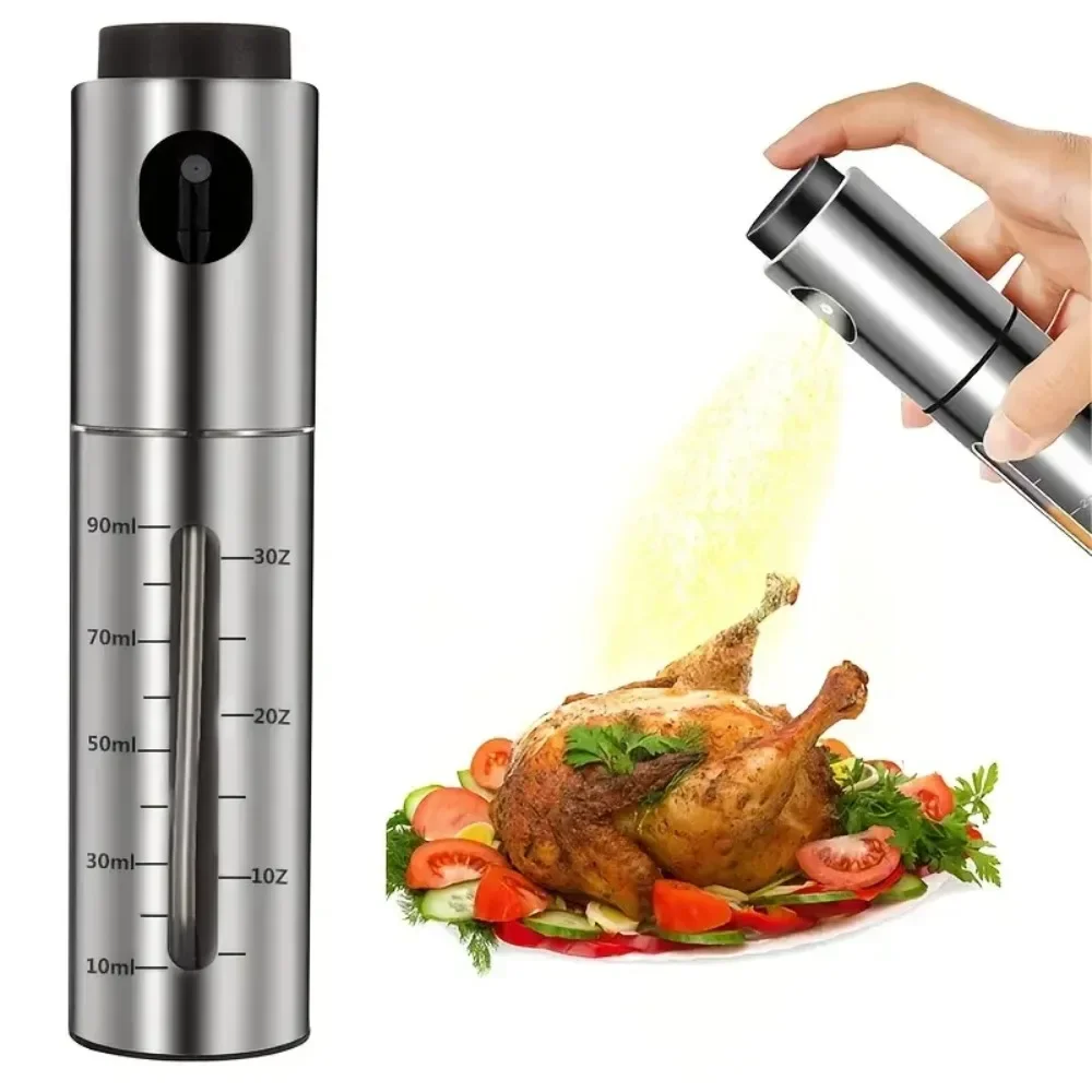 

100ML Stainless Steel Oil Leak-proof Spray Bottle Barbecue Oil Pot Seasoning Bottle with Scale for Cooking Air Fryer BBQ Baking