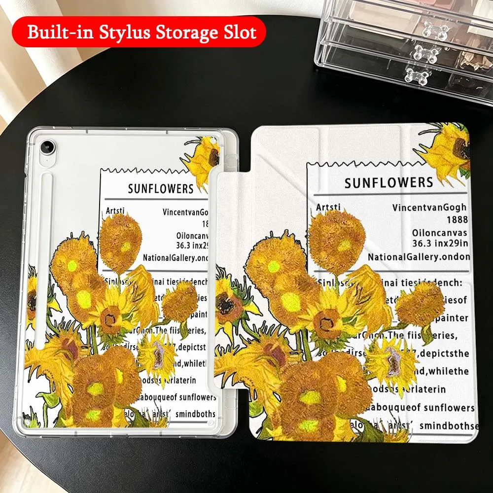 

Sunflower Vase Painting Case For Samsung Galaxy Tab A9 A8 A11 S6 S7 S8 S9 S10 FE Plus Lite Transparent Y-Shaped Folding Tablet
