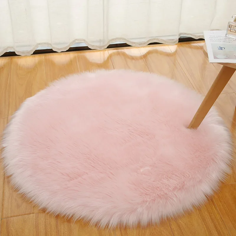 Round Rug Shaggy Plush Wool Carpet Soft Faux Sheepskin Fur Area Rugs For Bedroom Living Room Floor White Home Floor Mat