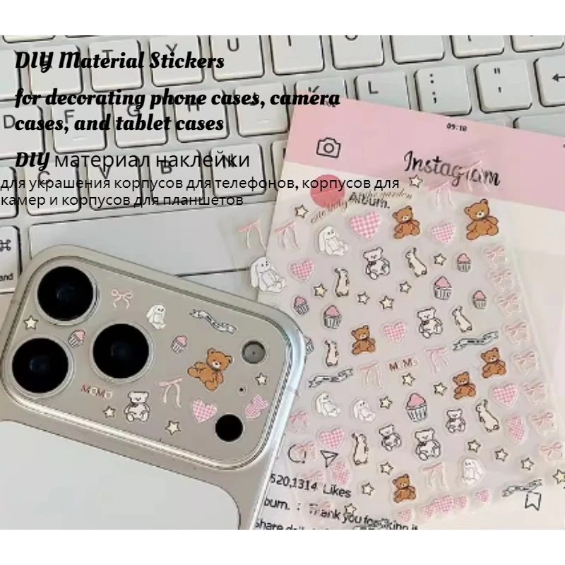 Süße Hasen-Bären DIY-Material Aufkleber-Zubehör für Handy DIY Handyhülle Personalisierte Dekoration Kamera Schleife Niedliches Design