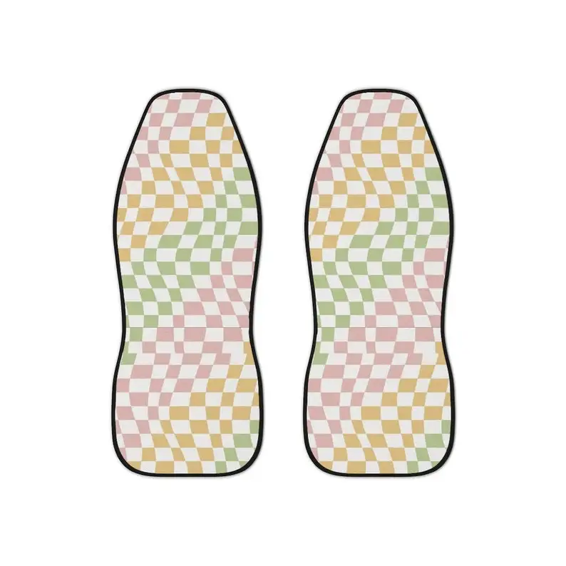 Rainbow Pastel Checkered Boho Car Seat Covers Set, Aesthetic y2k Car Seat Cover, Gift for new driver, Good Vibes Groovy cute car