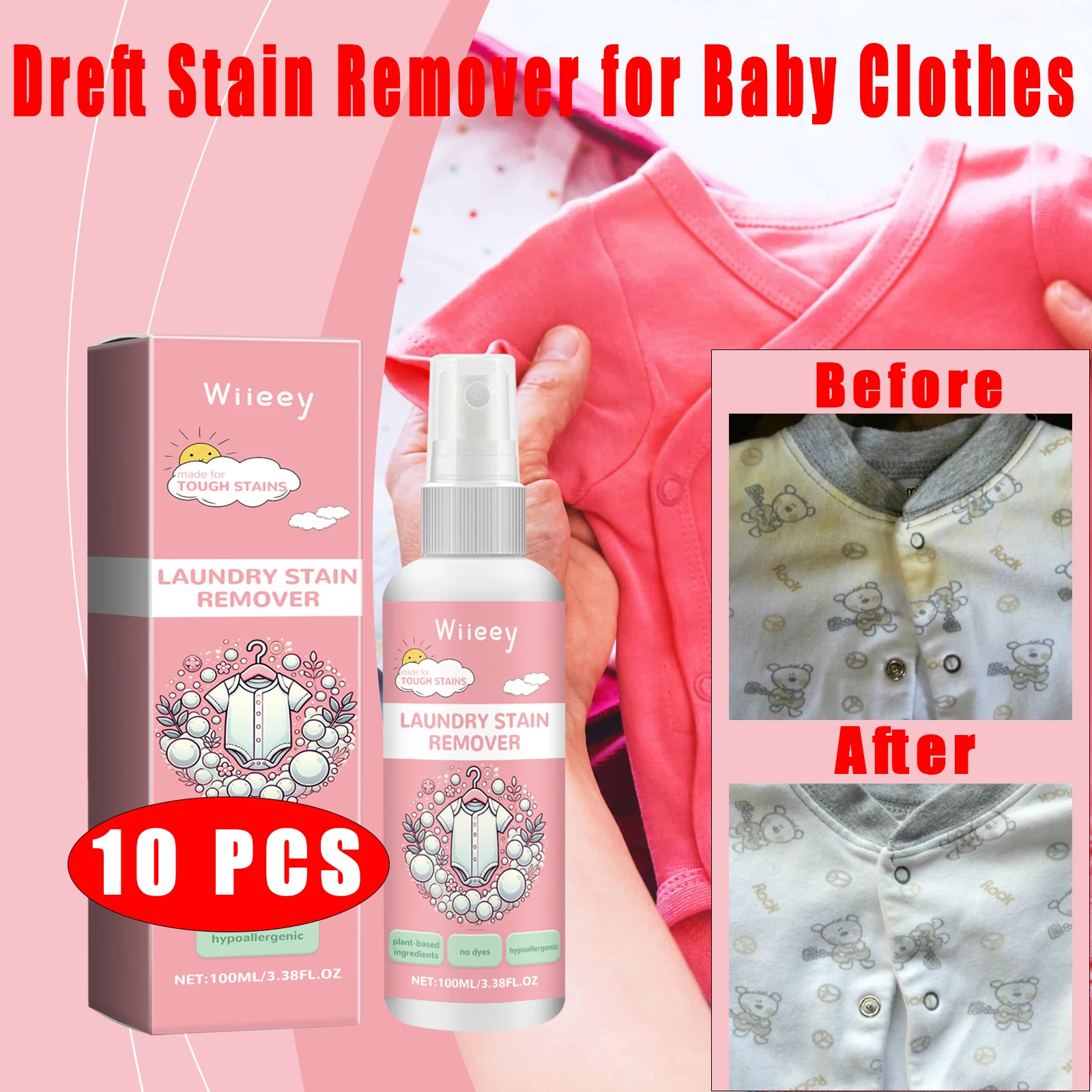 

10PCS Newborn Baby Clothes Cleaner Safety Gentle Baby Clothes Washing Oil Yellow Stain Remover Spray Agents Grease Cleaner