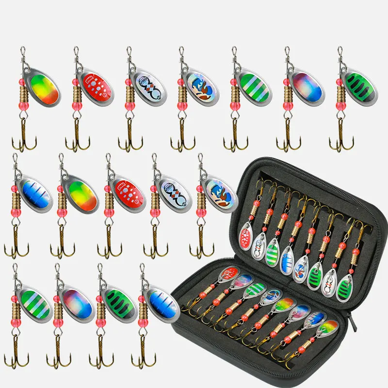 Zestaw przynęt Jig Spinner z pudełkiem na sprzęt 3g Obrotowa przynęta na szczupaka Łosoś Wędkarstwo morskie Wobbler Trolling Twarda przynęta Topwater Lure