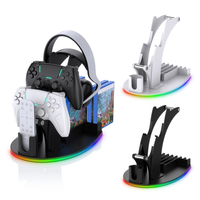 For PS5 Desktop Storage Stand Controller Stand With RGB Lights Headphone/Handle/Remote/Disc Desktop Storage Stand White