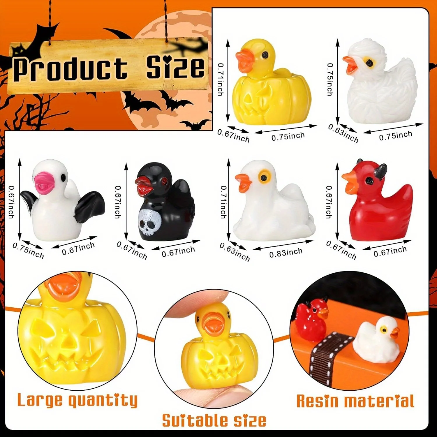 Halloween Skull Mini Resin Duck Figurines Mixed Tiny Ducks Fairy Garden Micro Landscape DIY Craft Aquarium Decoration
