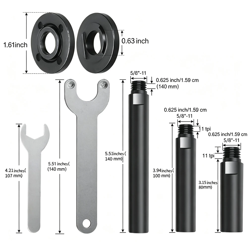 Angle Grinder Extension Rod Kit 5/8in-11 Thread with Pressure Plates and Wrenches for Secure Polishing Attachment